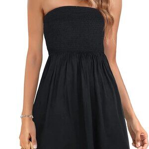 Women Summer Dress Rayon Strapless Boho Beach Cover Up Sundress